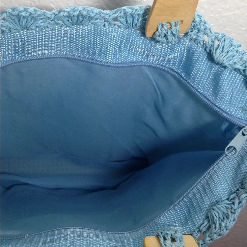 FINAL MARKDOWN Ladies' Lined Crocheted Plastic & Wood tote bag